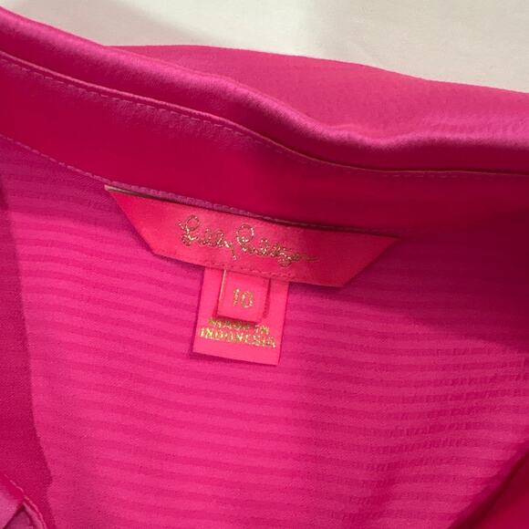 Lilly Pulitzer Womens 10 Pink Jaylene Long Sleeve Top Blouse Maximalist Preppy - Picture 6 of 9